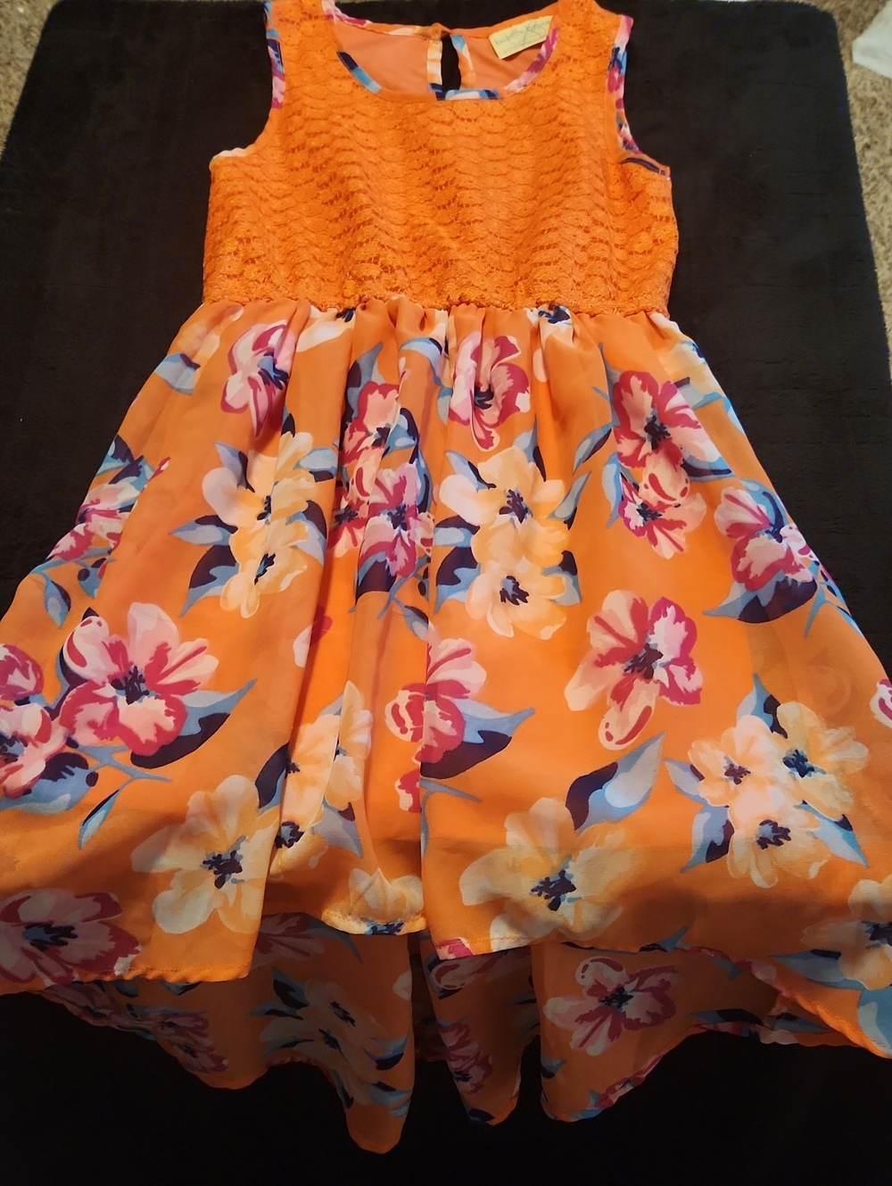Bobbie Brooks Orange Lace Trim Floral Accent Top